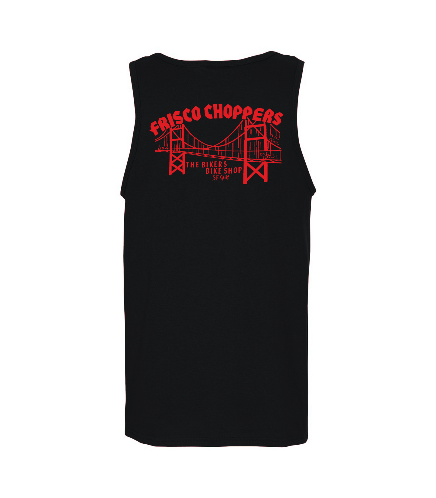 Frisco Choppers Black Tanktop with Yellow and Red Frisco Choppers logo