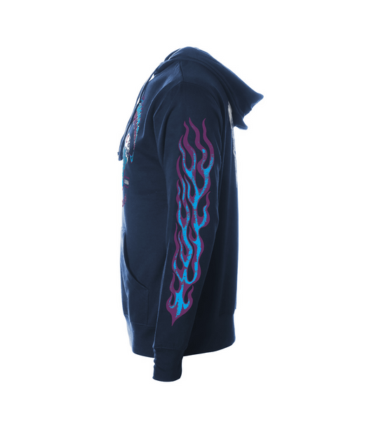 Frisco Choppers Navy Hoodies Blue & Purple Skull and Flames Logo