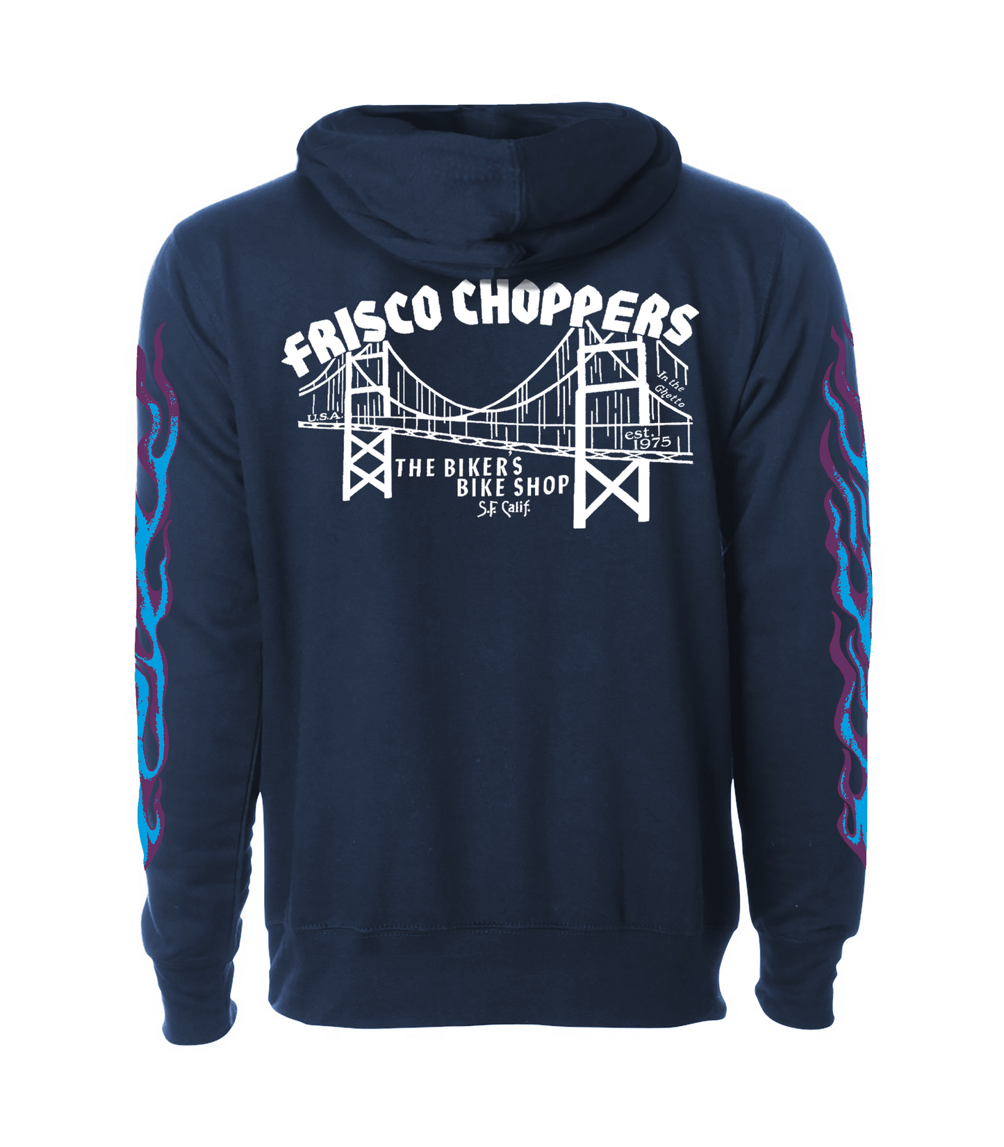 Frisco Choppers Navy Hoodies Blue & Purple Skull and Flames Logo