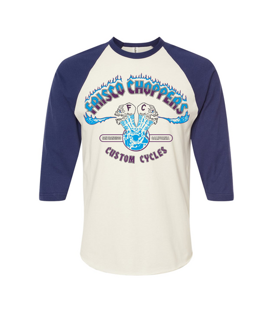 3/4 Baseball T Shirt Light Blue & Bone White