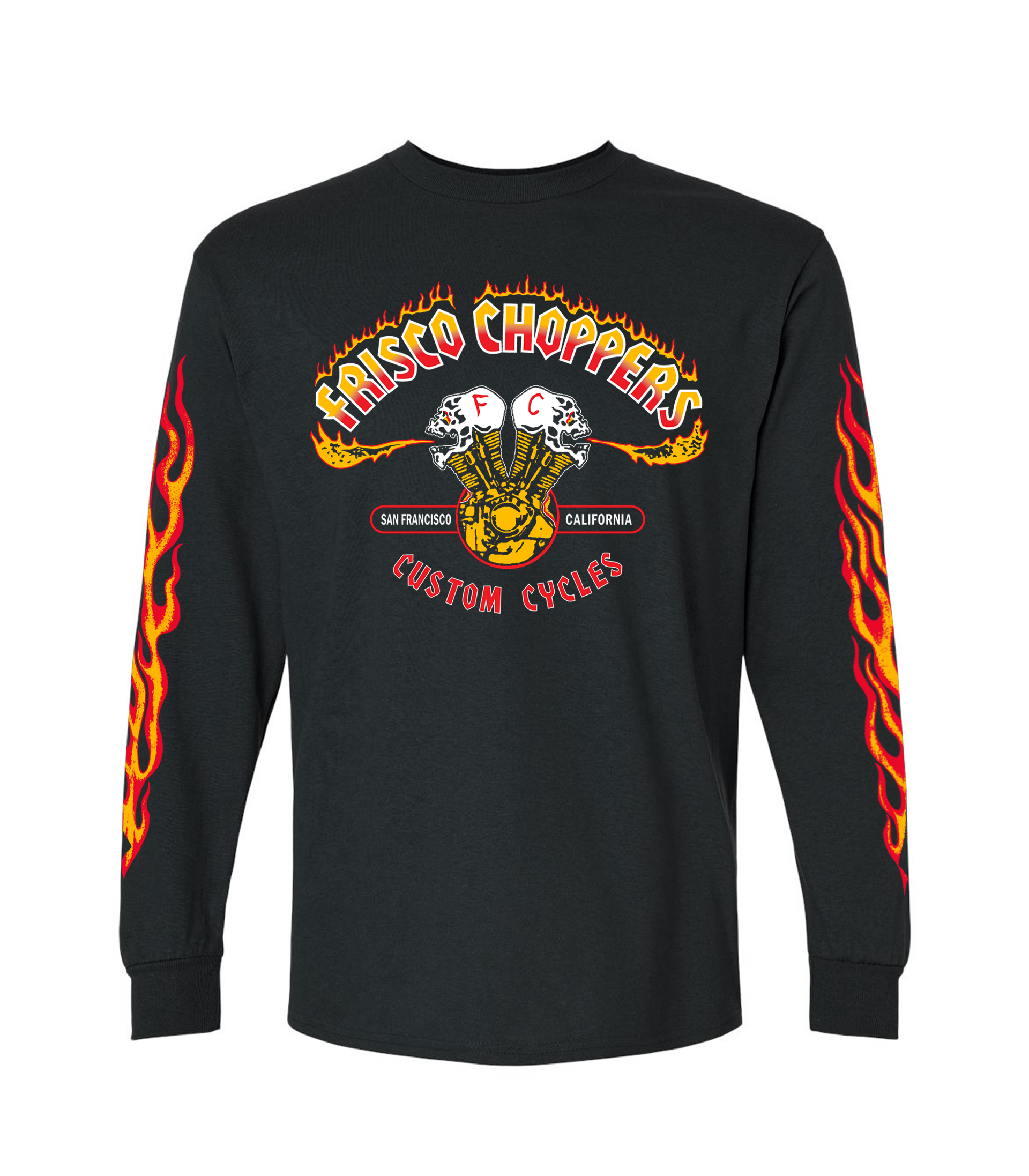 Frisco Choppers Flaming Skull Yellow & Red Long Sleeve Frisco Choppers Flaming Skull Yellow & Red Long Sleeve