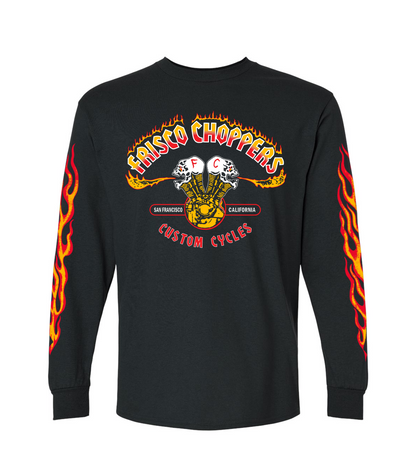 Frisco Choppers Flaming Skull Yellow & Red Long Sleeve