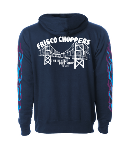Frisco Choppers Navy Hoodies  Blue & Purple Skull and Flames Logo