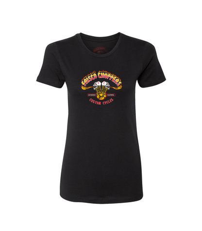 Ladies Frisco Yellow & Red Skull and Pistons Short Sleeve