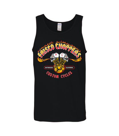Frisco Choppers Black Tanktop with Yellow and Red Frisco Choppers logo