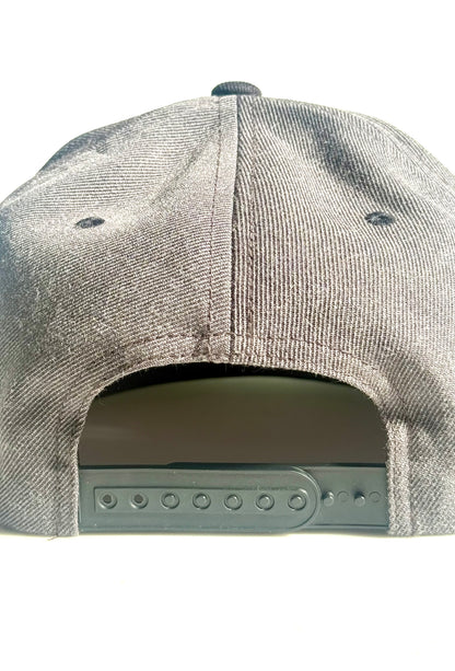 FRISCO GREY HAT W/BLACK BILL & BLACK & WHITE EAGLE PATCH SNAP BACK